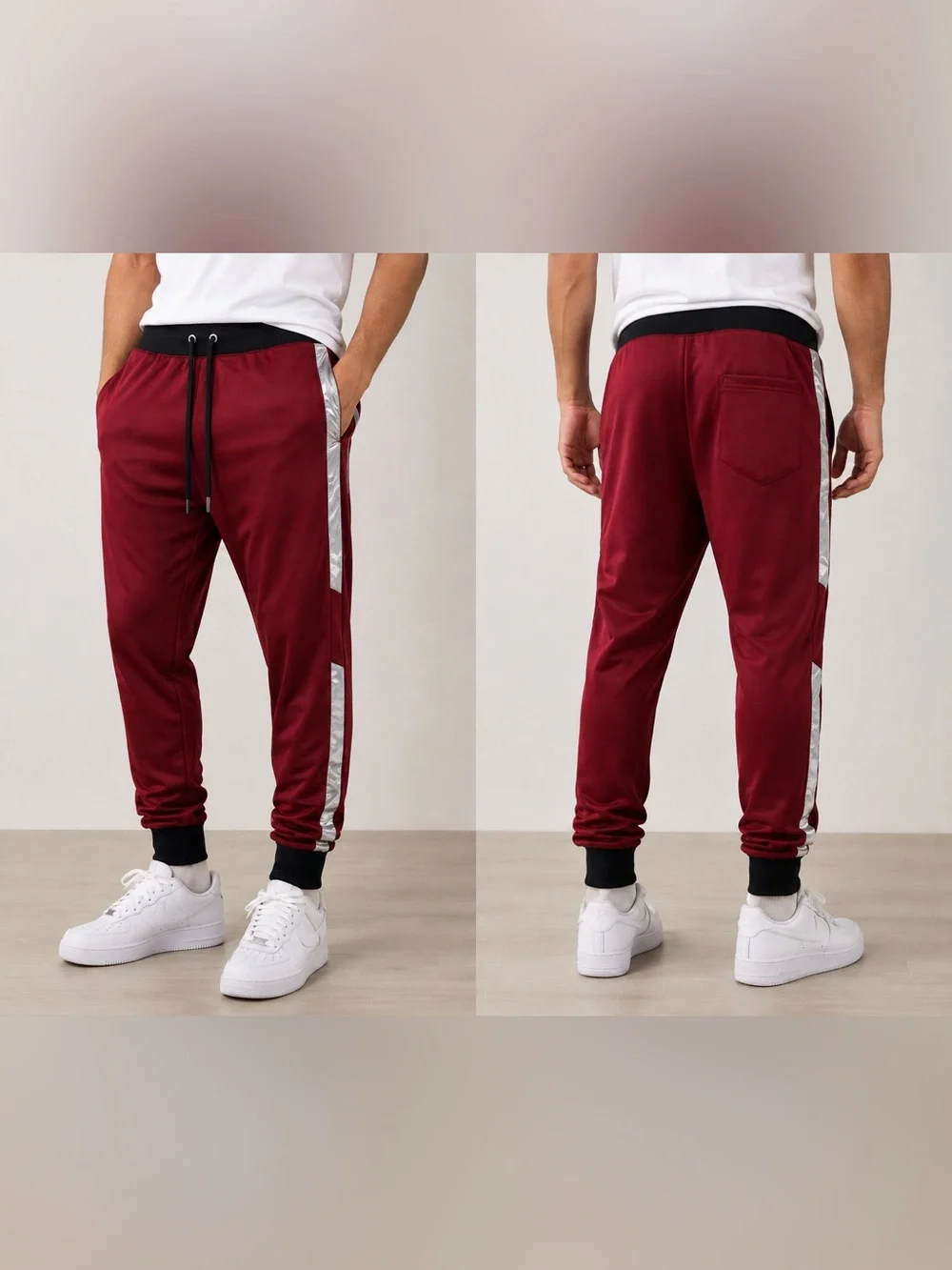 True Religion Mens Racer Jogger Pants Oxblood Silver Stripe L NWT